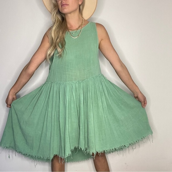 Free People Green Raw Hem Swing Dress - Picture 5 of 12